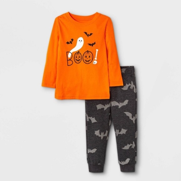 CAT & JACK BOYS 2 PIECE HALLOWEEN SET - ORANGE/GRAY MULTI SIZE (NWT) - Picture 1 of 4
